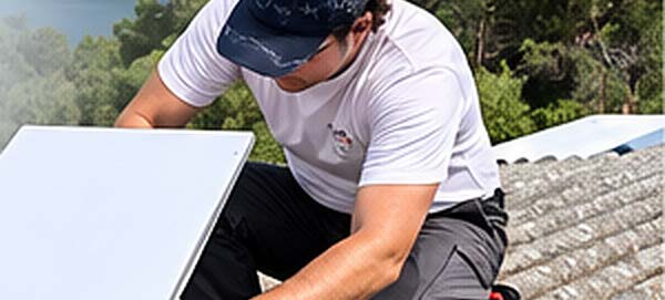 Técnico trabajando en antena satelital